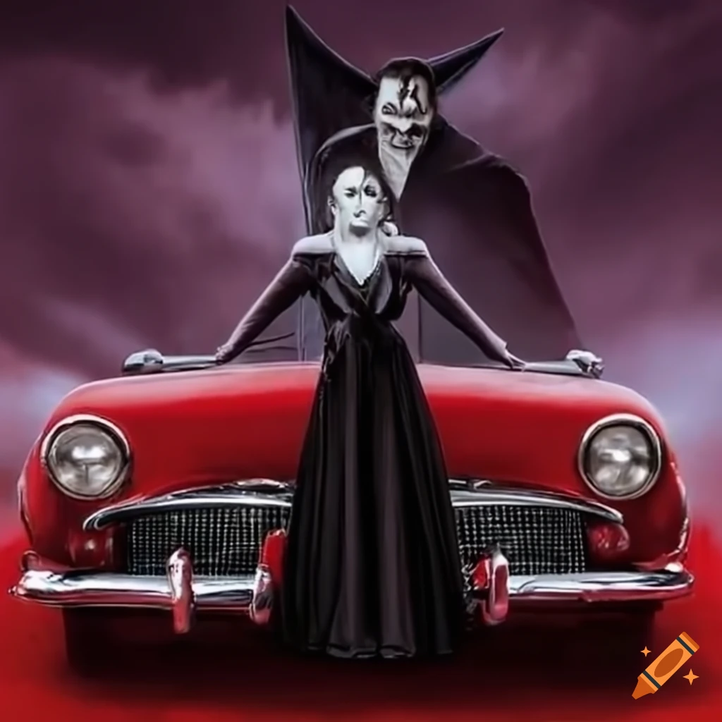 Count dracula cruising in a red convertible through the countryside on ...
