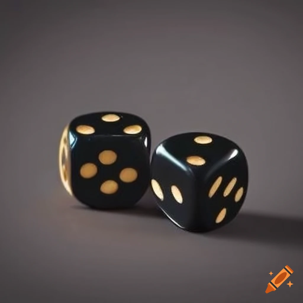 Golden key leaning on pair of black dice