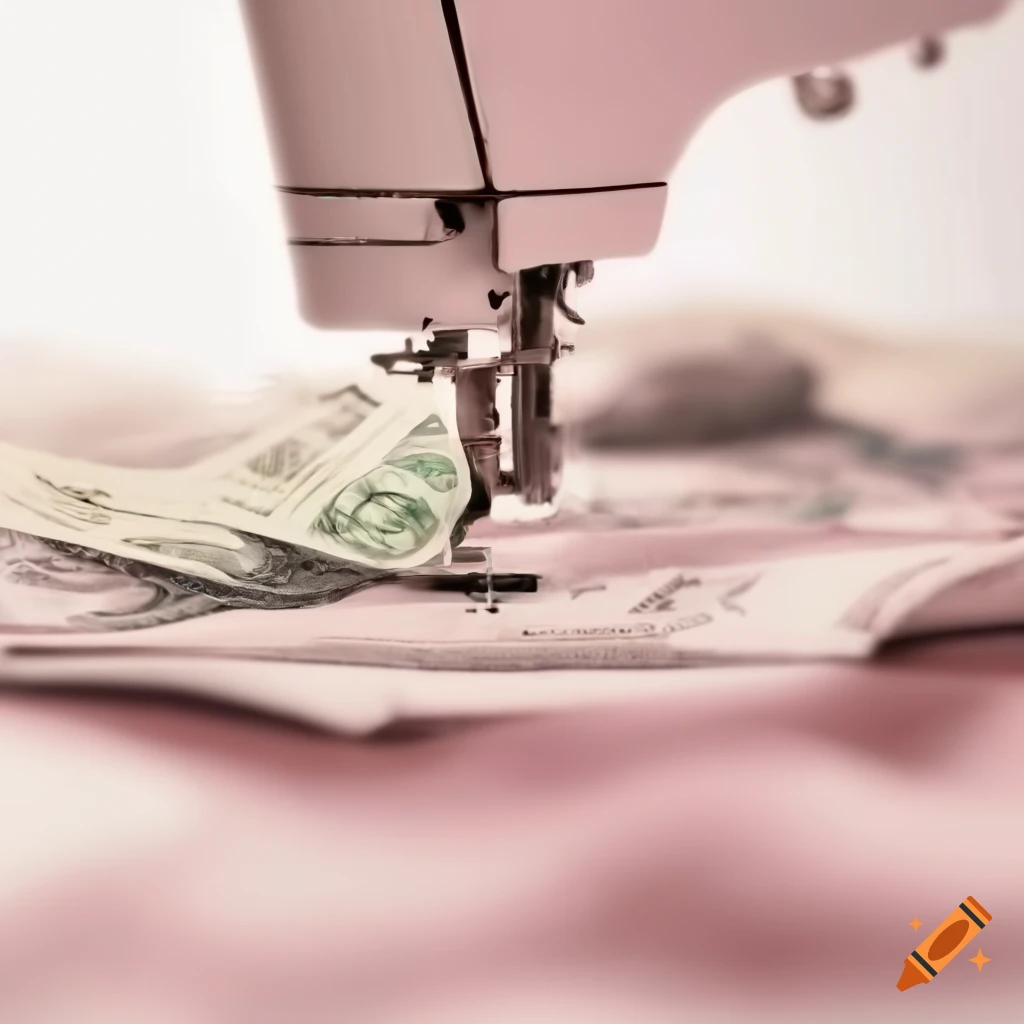 Sewing machine with money in the background