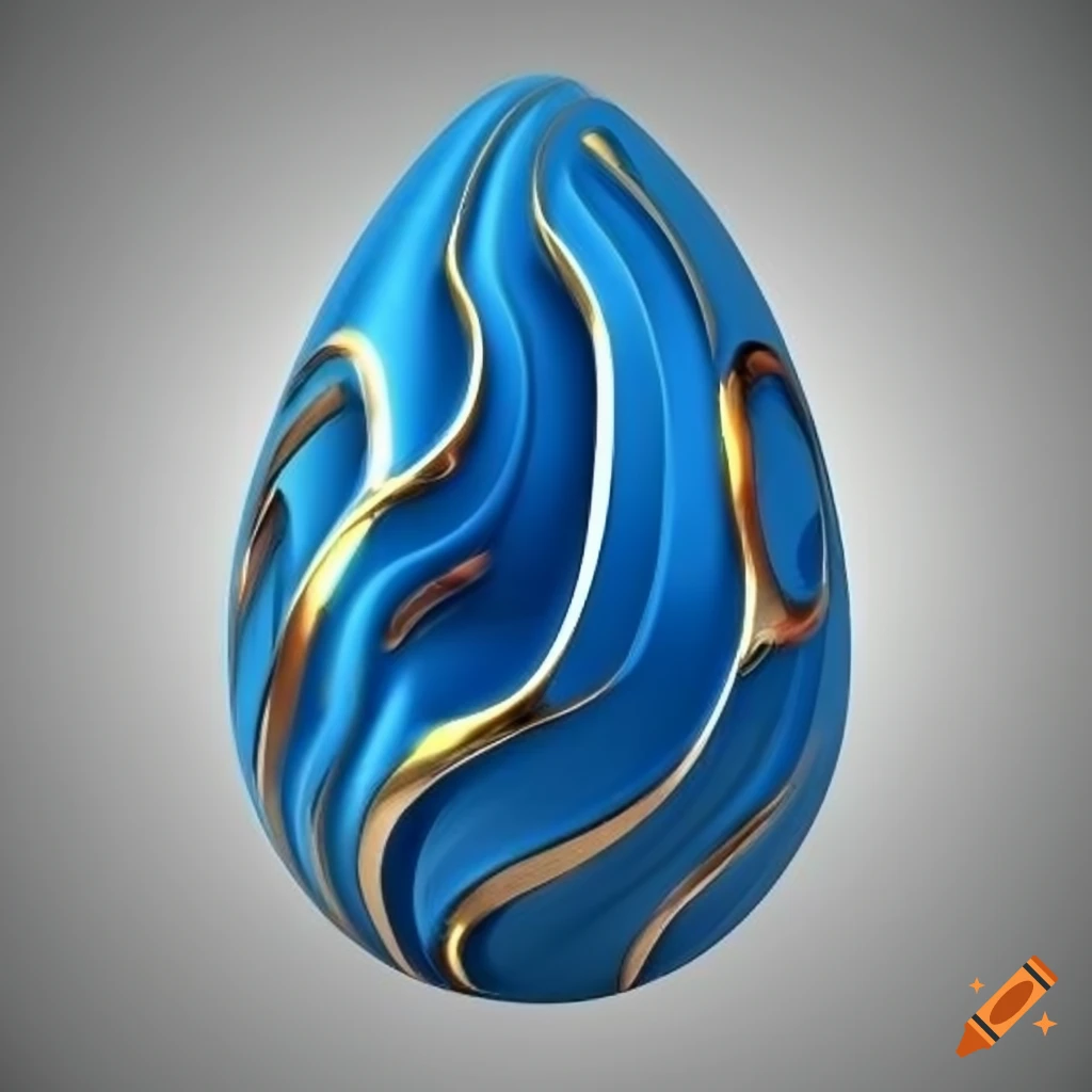 3D icon of a deep blue egg with golden swirls on a white background