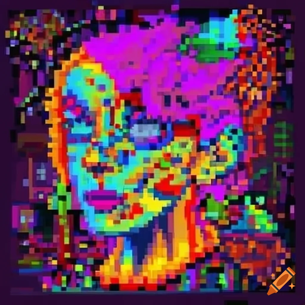 Abstract pixel art in psychedelic colors on Craiyon