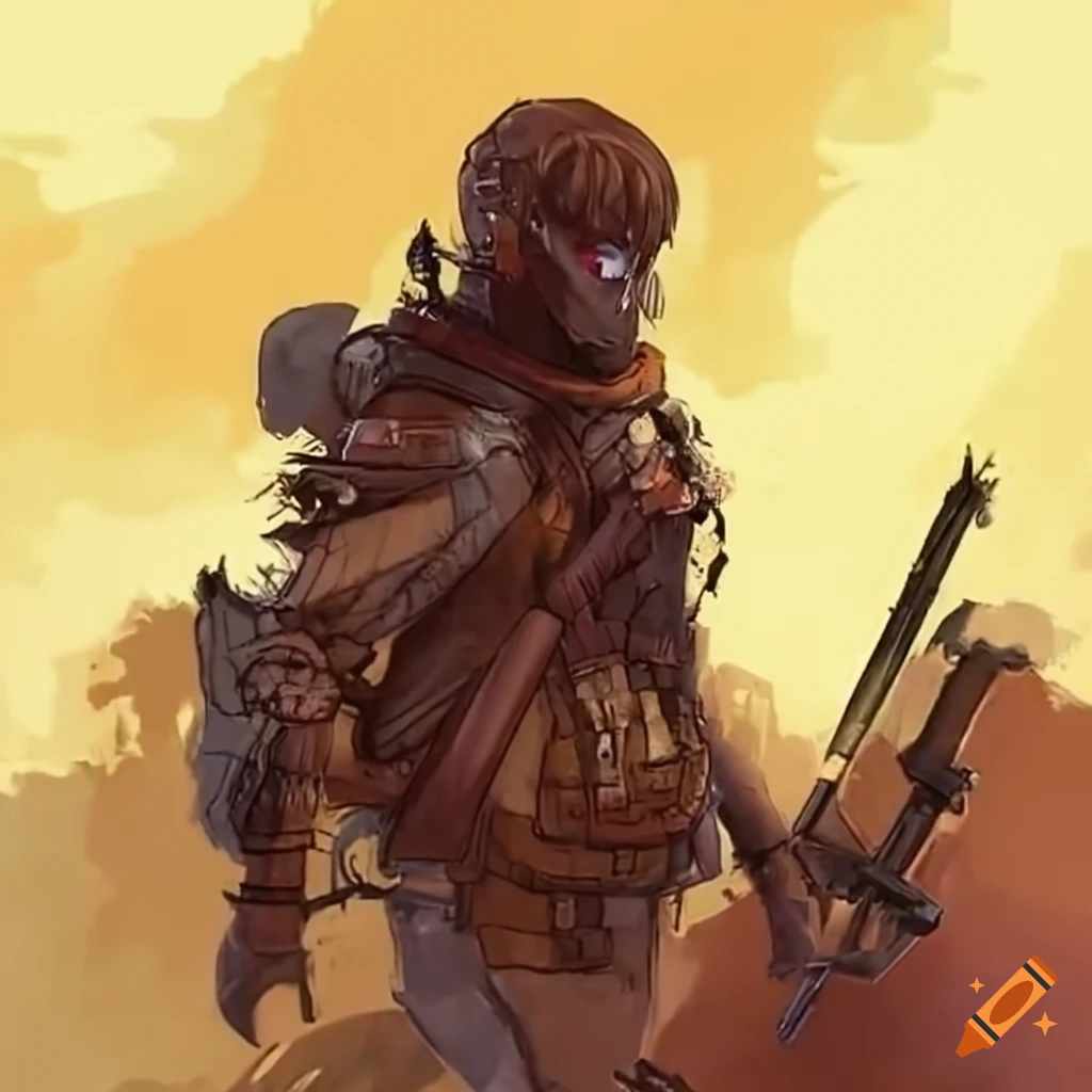 Armored wastelander in a post-apocalyptic style