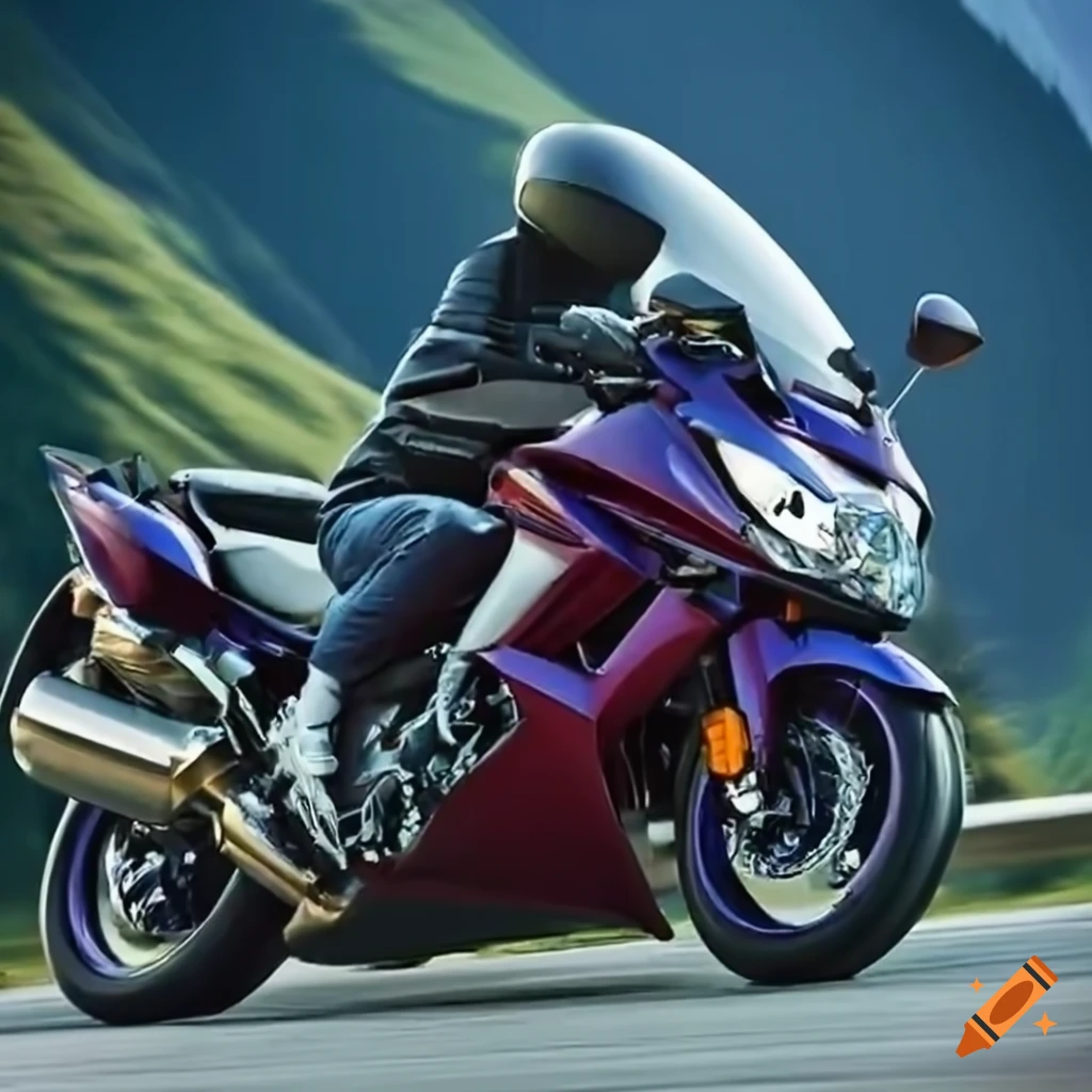 Yamaha fjr1300 riding on a mountain pass on Craiyon