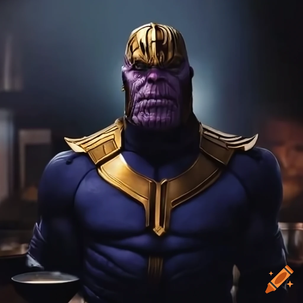 Purple alien waiting in a soup kitchen queue with a sad expression on