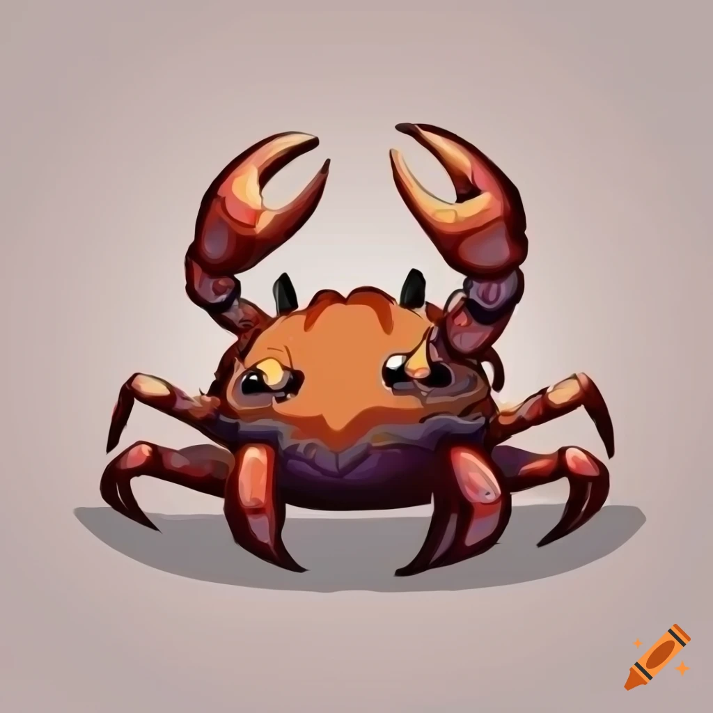 Chibi crab with a big claw in soft style icon for 2d rpg video game on
