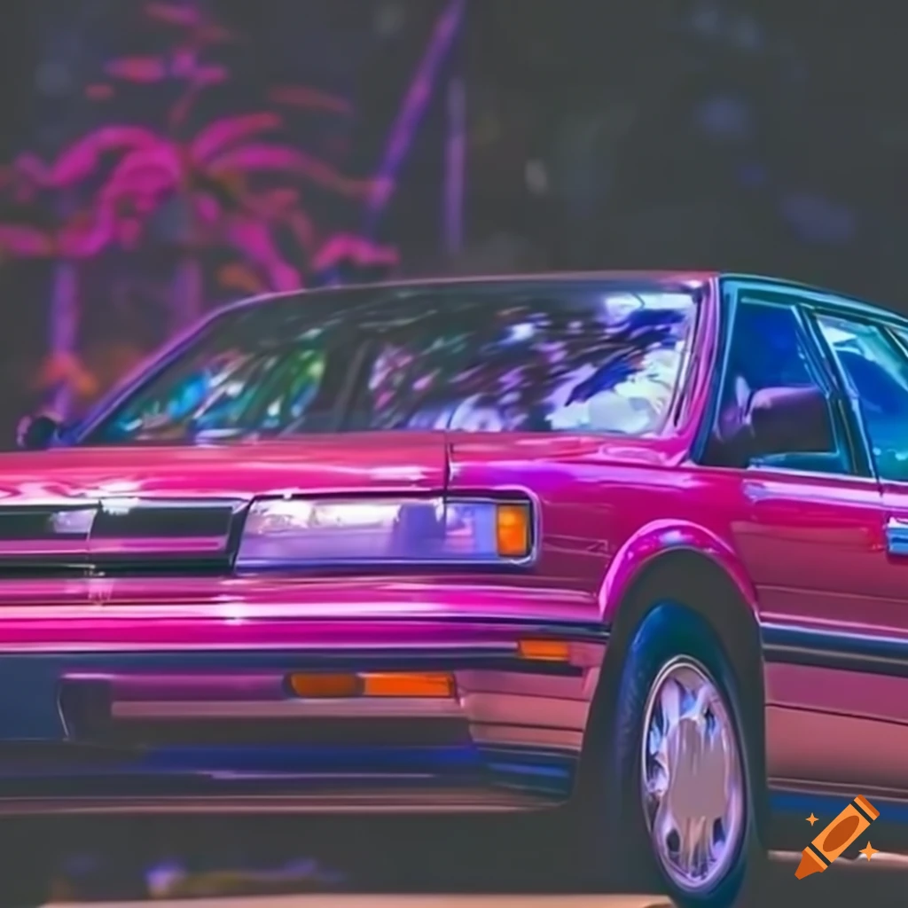 Vibrantly colored 1988 Toyota Camry in Japanese anime-style art