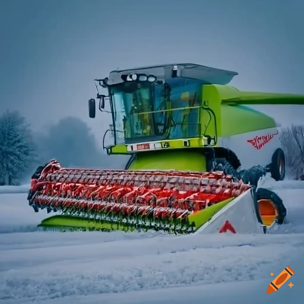 Claas combine harvester in blizzard from a distance on Craiyon
