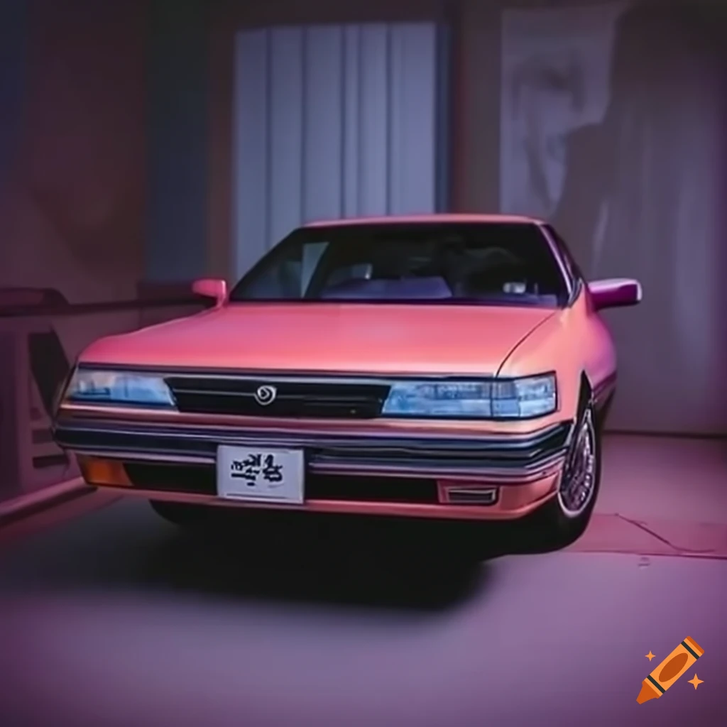Vibrantly colored 1988 Toyota Camry in Japanese anime-style art