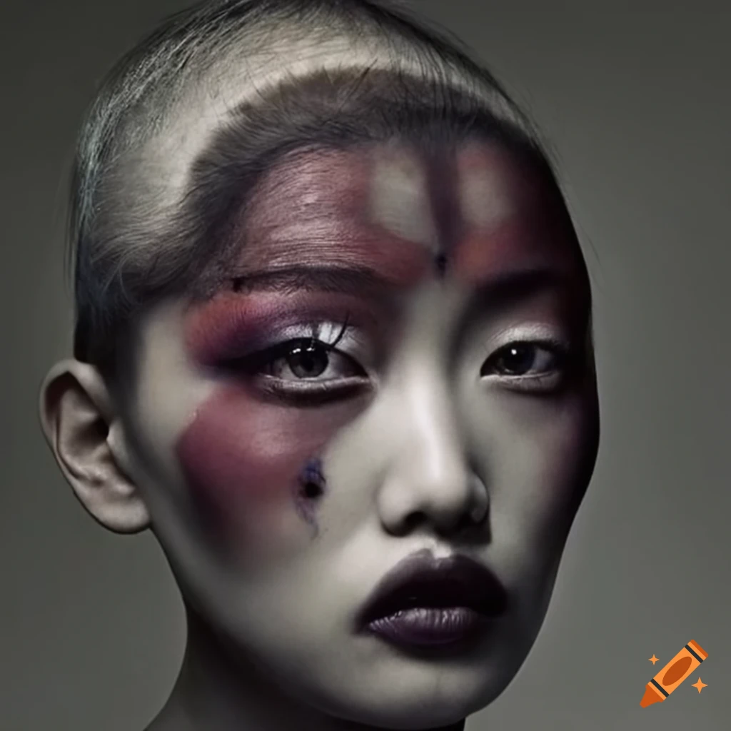 Japanese model with unusual makeup and creative hairstyle in a surreal ...