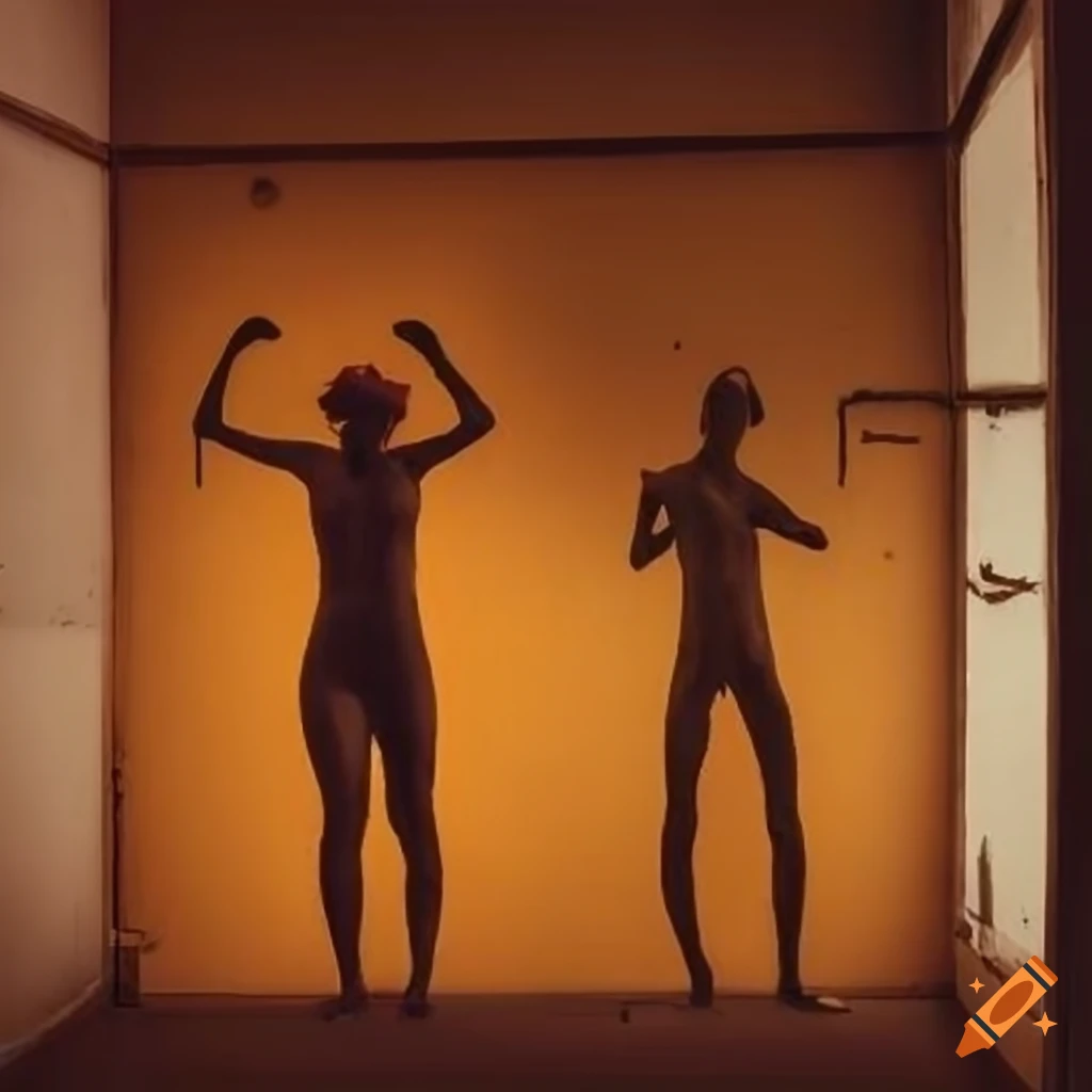 Strange woman and man at the window in an emotional asymmetrical industrial interior