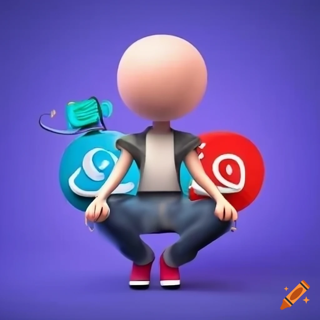 3D illustration of a casual animated character sitting on top of the 'Rofiqulislam10' logo