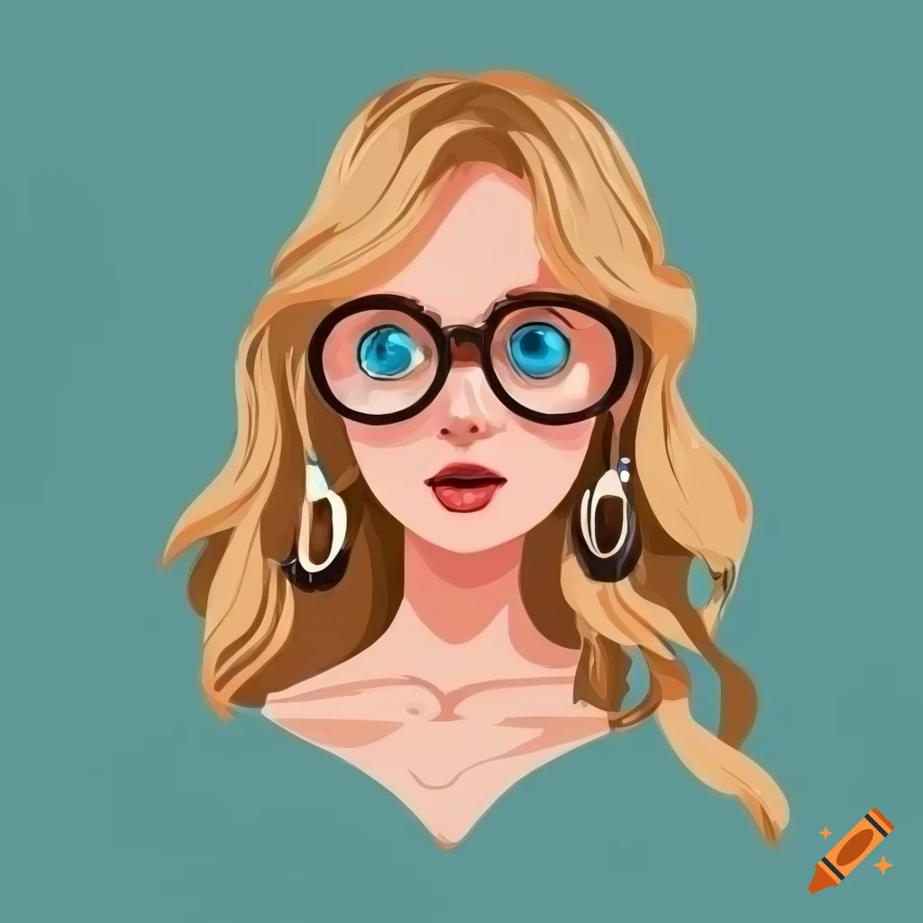 Cartoon Portrait Of A Young Woman With Long Blonde Hair Blue Eyes And Round Glasses On Craiyon 8393
