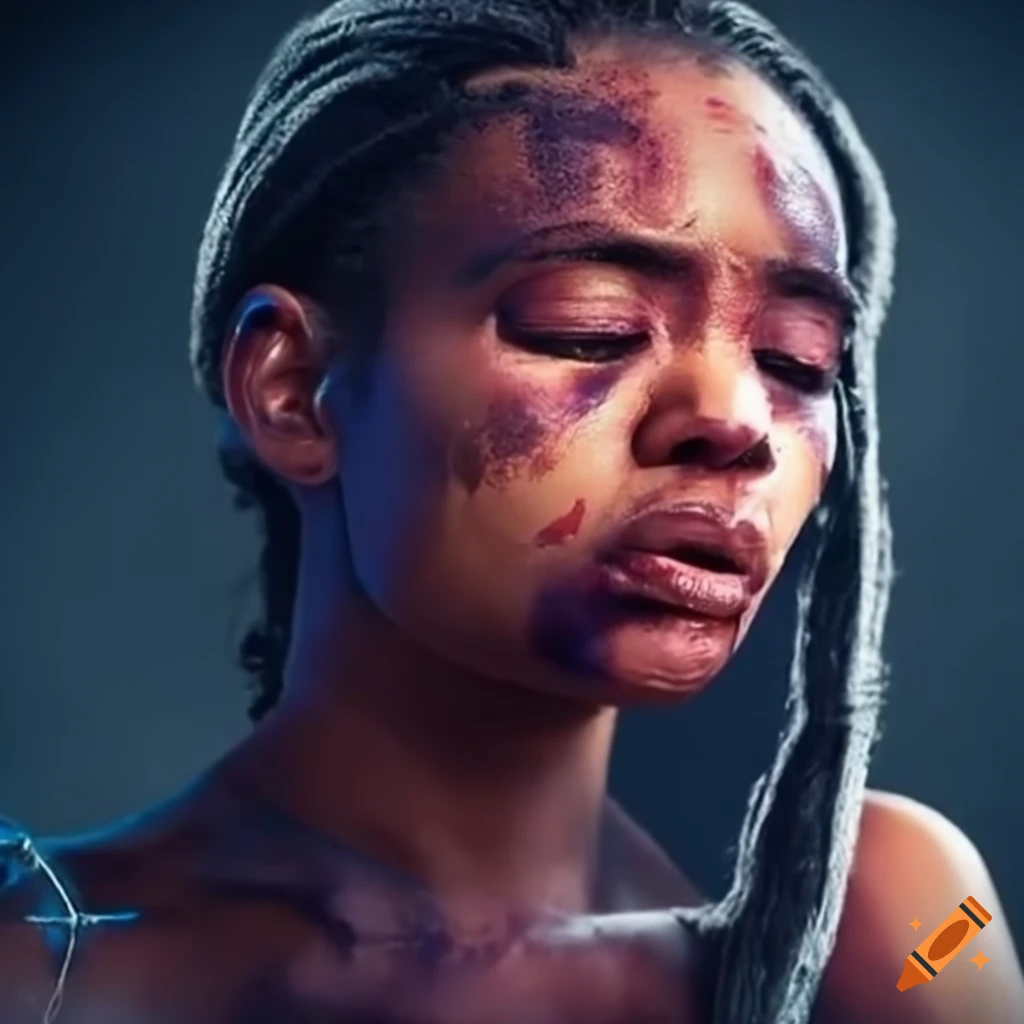 Injured woman fighter with a dizzy expression
