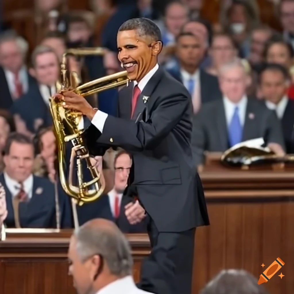 Barack obama playing trombone during state of the union address on Craiyon