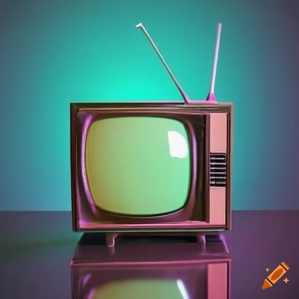 Closeup view of an old tv with vaporwave colors on Craiyon