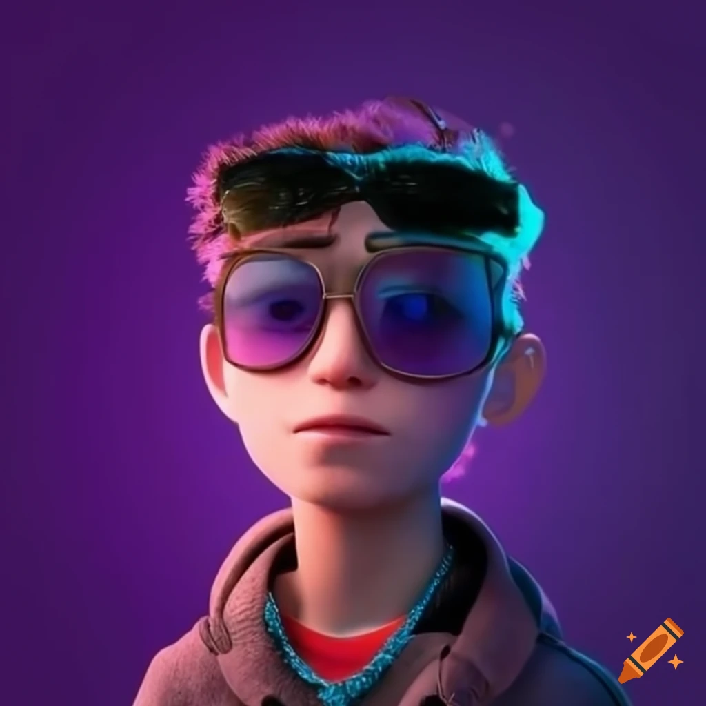 Cool young man with sunglasses in purple and white vibes on Craiyon