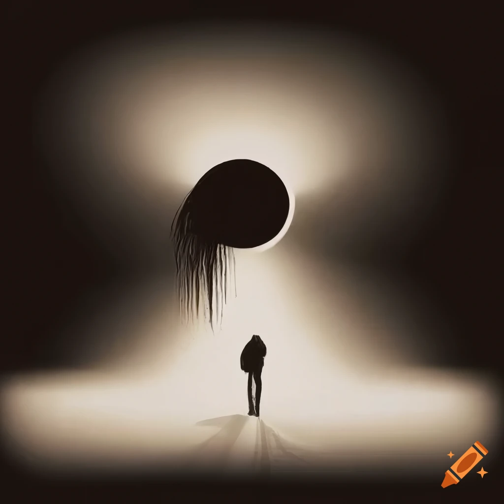 Surrealist graphic art depicting rooms, windows, and a strange sky in retro style