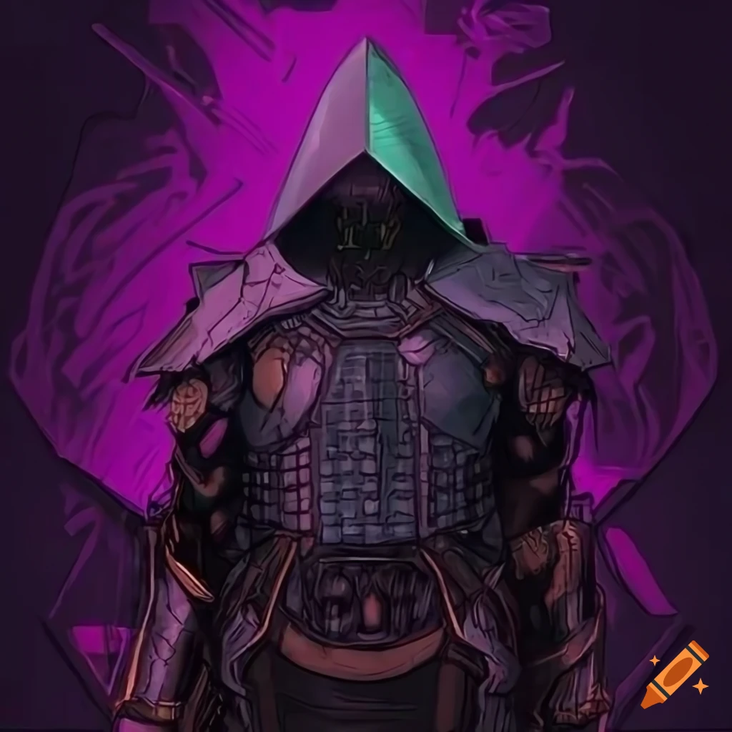 Knight with sword and shield in a retrowave cyberpunk style