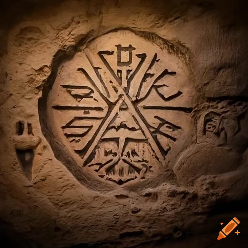 Ancient occult signs carved in cave wall