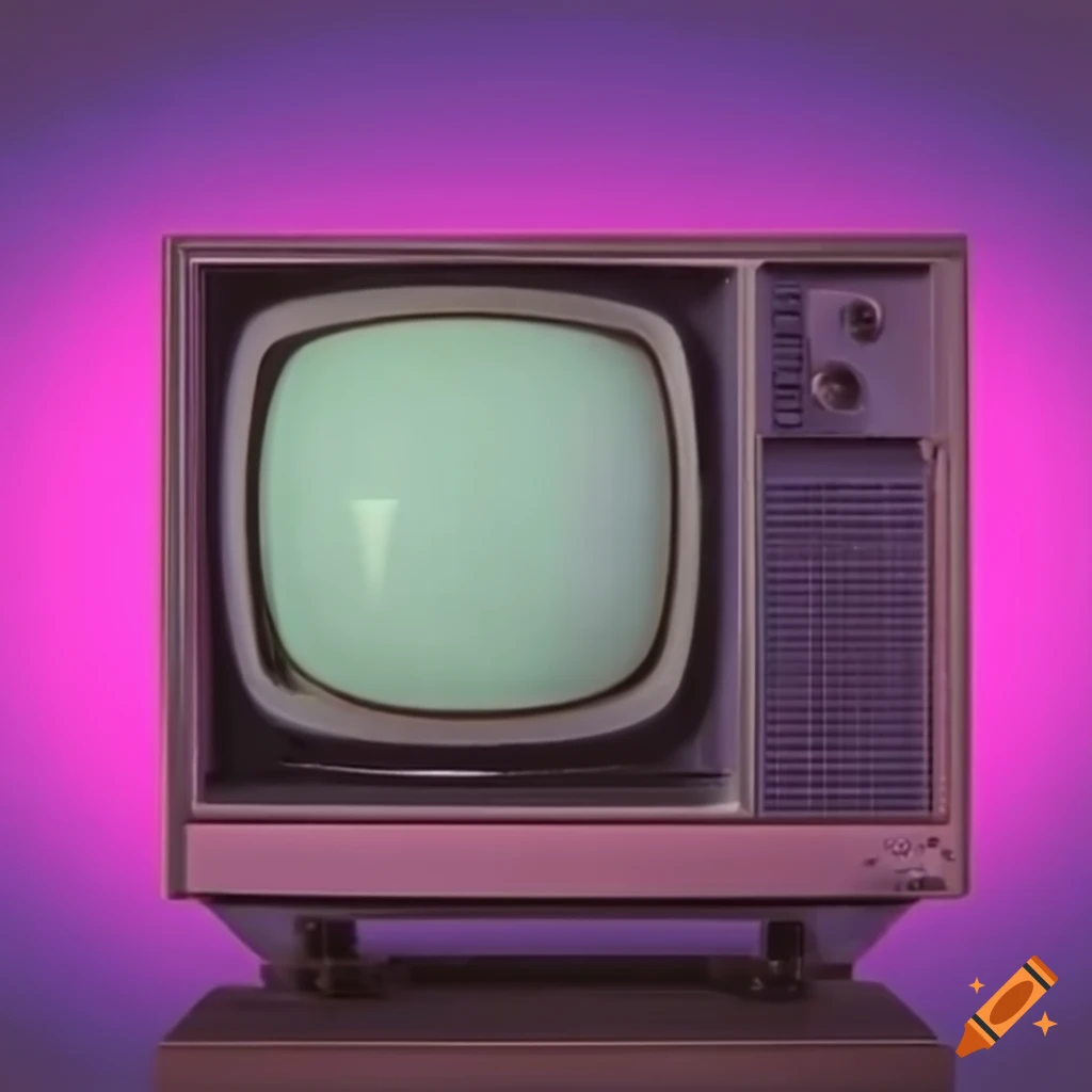 Closeup view of an old tv with vaporwave colors on Craiyon