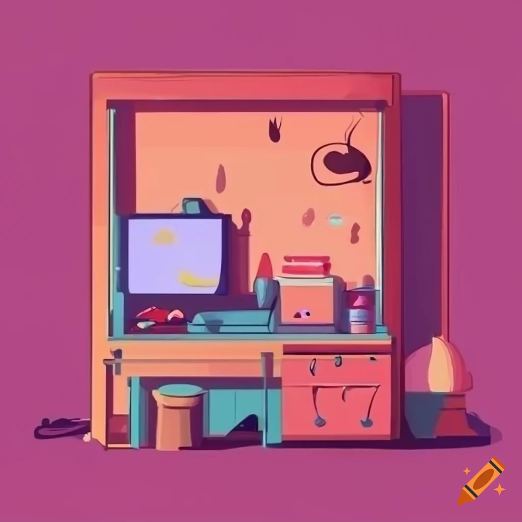 Cute lofi style minimalistic room with simple vector shapes