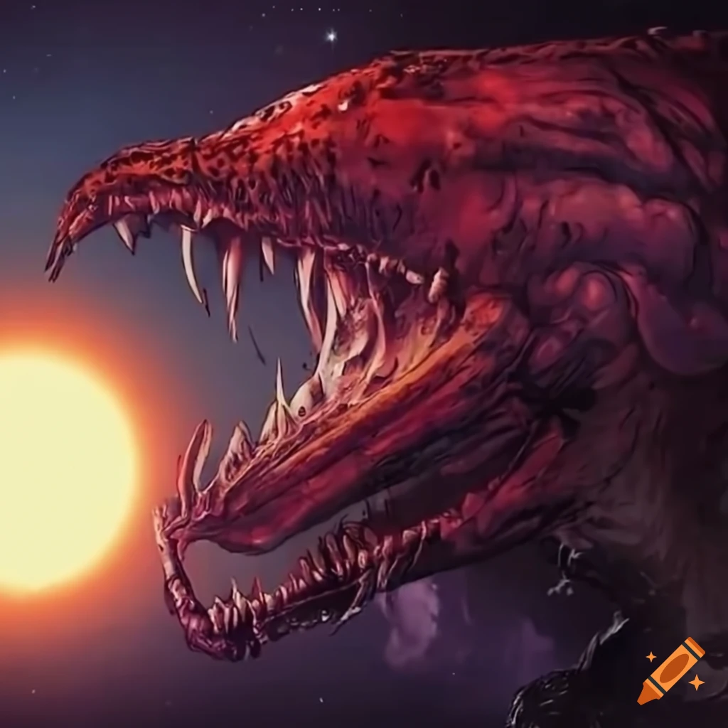 Hyperbeast emerging from an interdimensional portal in a galactic