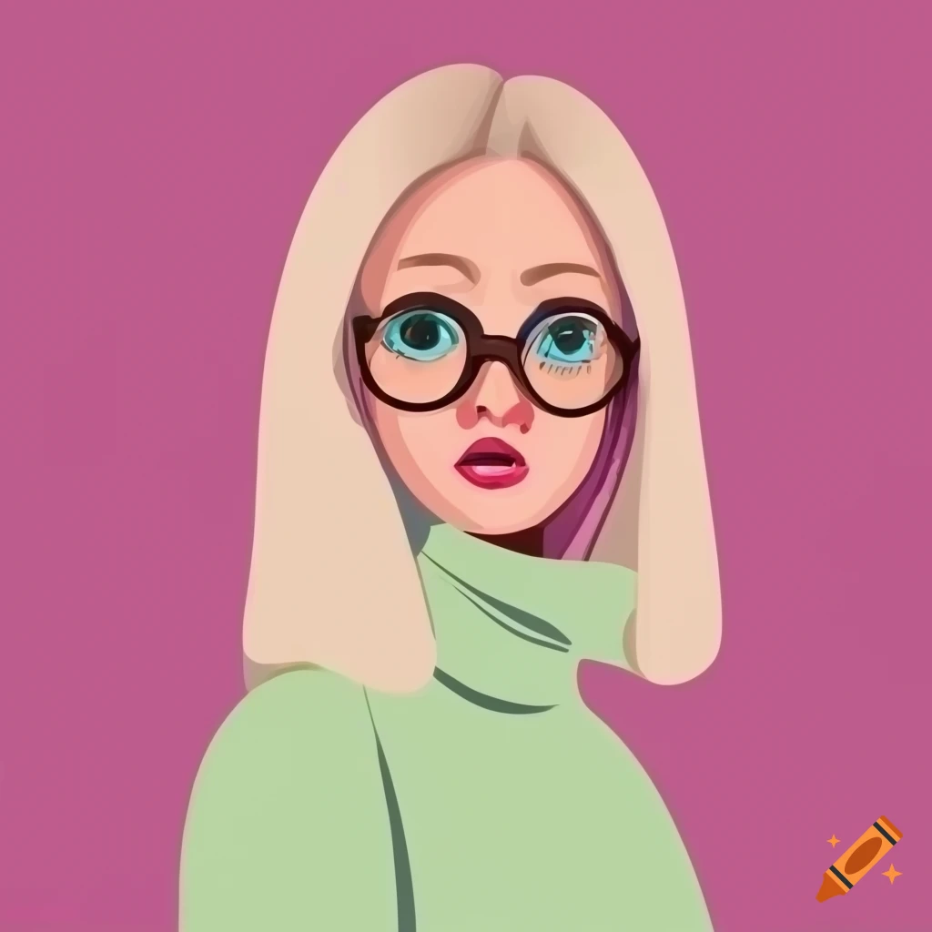 Vector art of a young woman with round glasses and trendy turtleneck ...