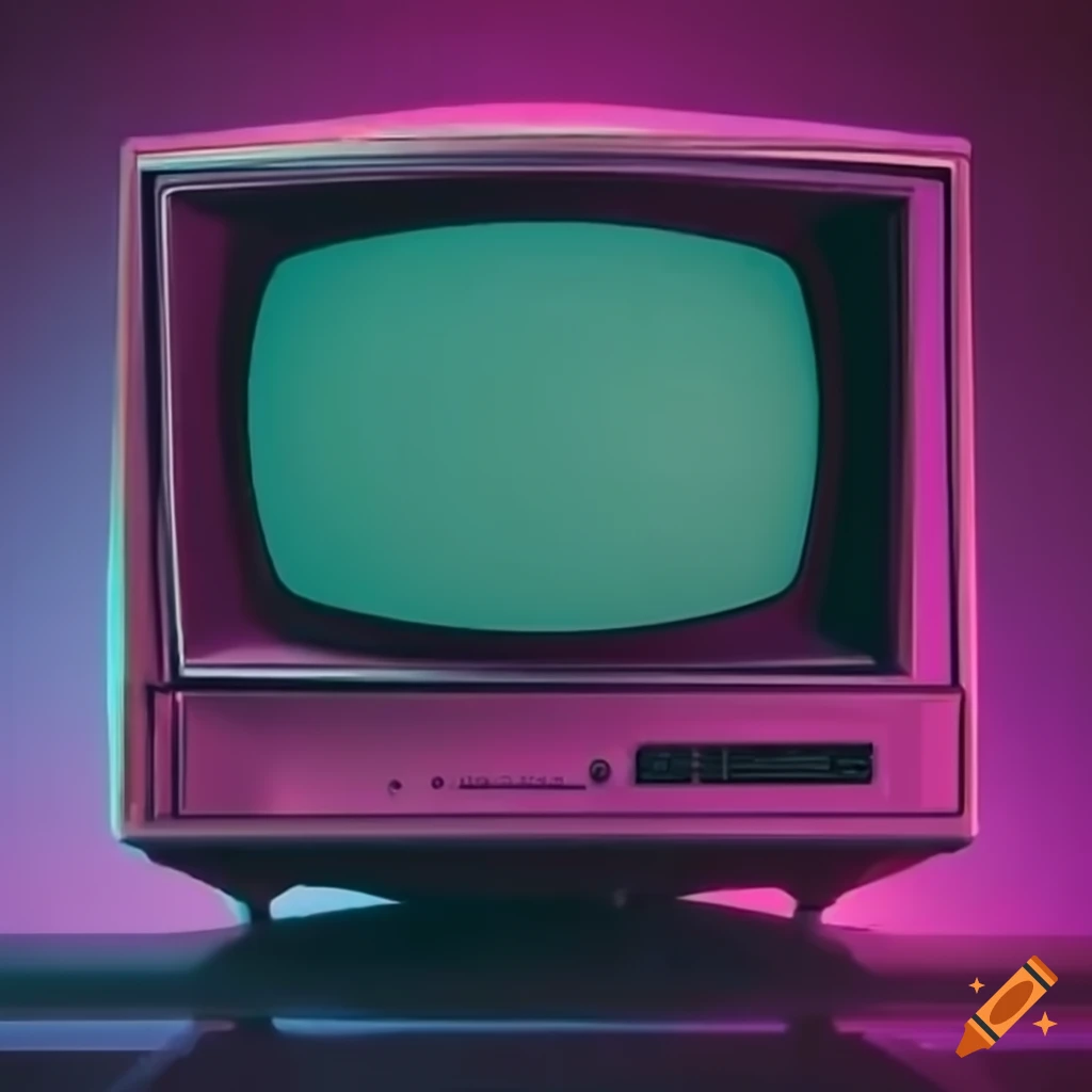 Closeup of an old tv with a synthwave aesthetic on Craiyon