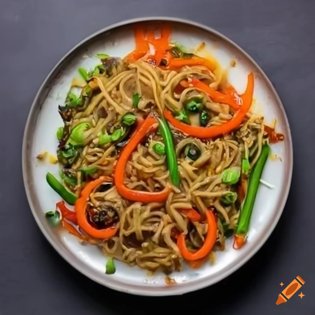 Delicious veg chow mein dish on Craiyon