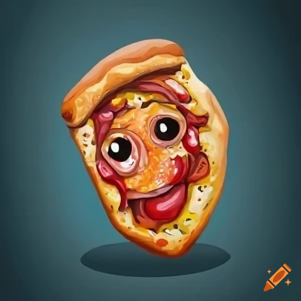 Animated pizza with a grinning face on Craiyon