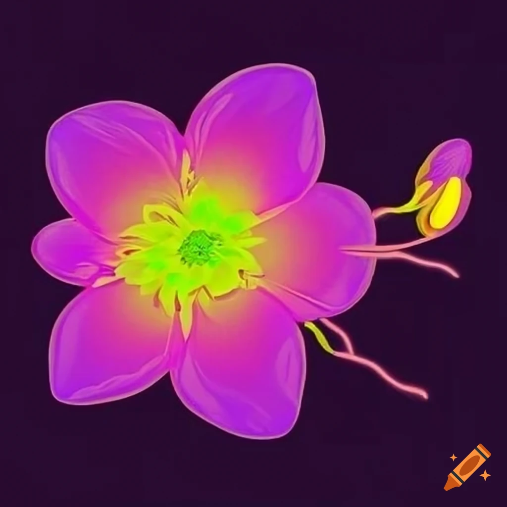 Pink and yellow neon flowers on Craiyon