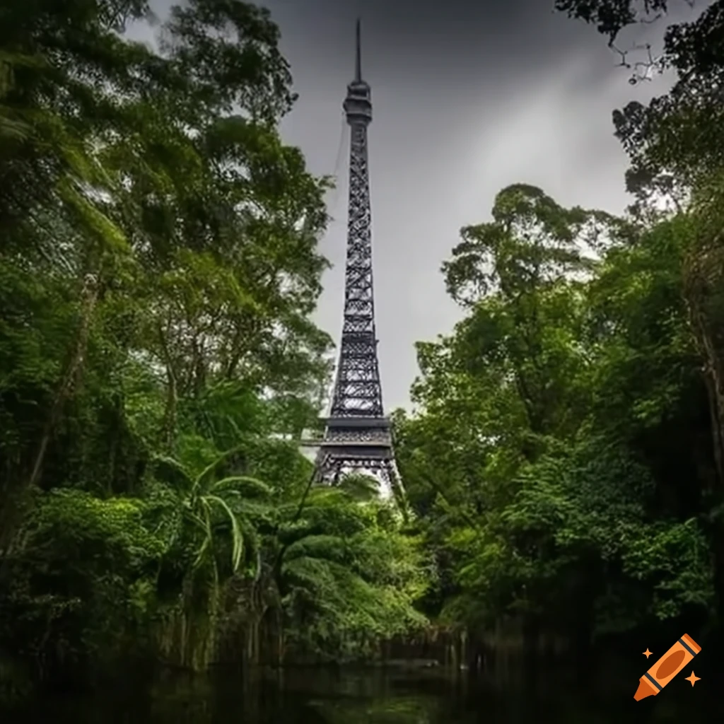 The eiffel tower in the amazon forest on Craiyon
