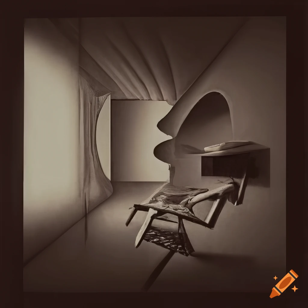 Surrealist graphic art with retro 1950 vibes in white, black, and grey tones