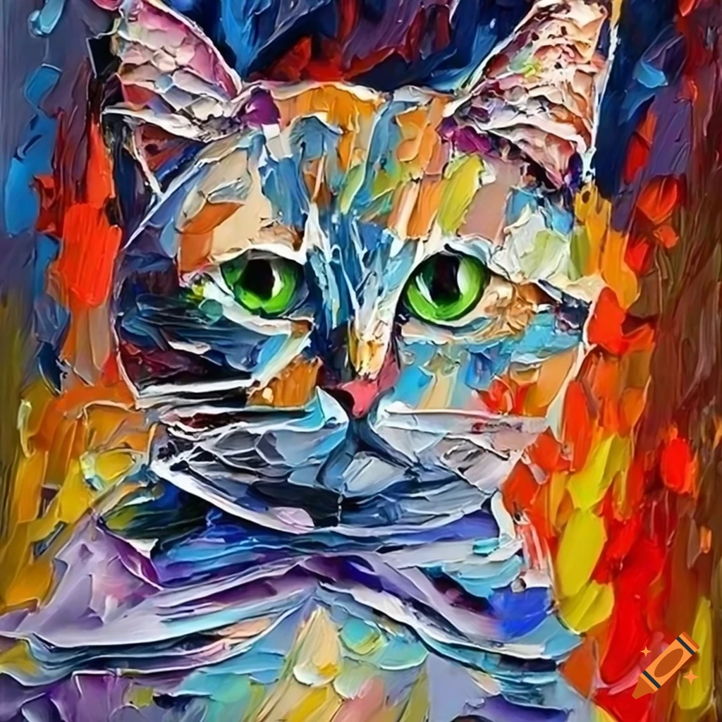 Palette knife paintings of cats on Craiyon