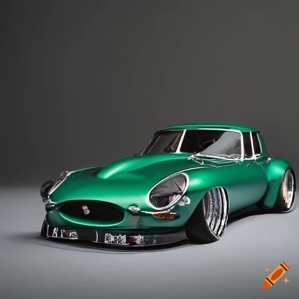 Jaguar E-Type with Pandem widebody kit and Work wheels in British Racing Green