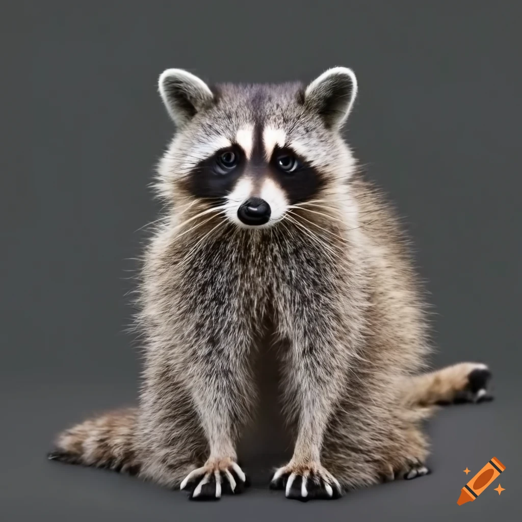 Raccoon sitting on plain background
