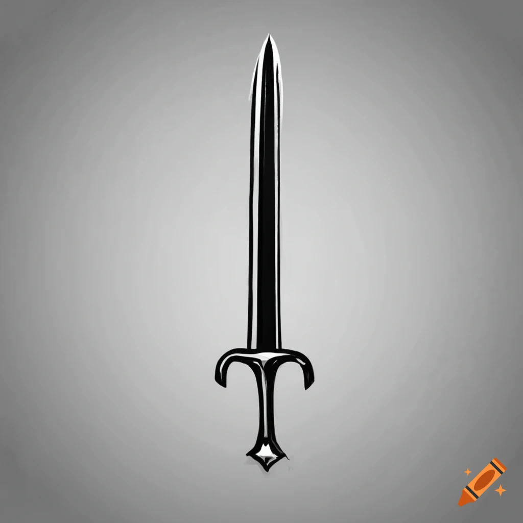 Dynamic hand-drawn sketch of a medieval sword in black and white on Craiyon
