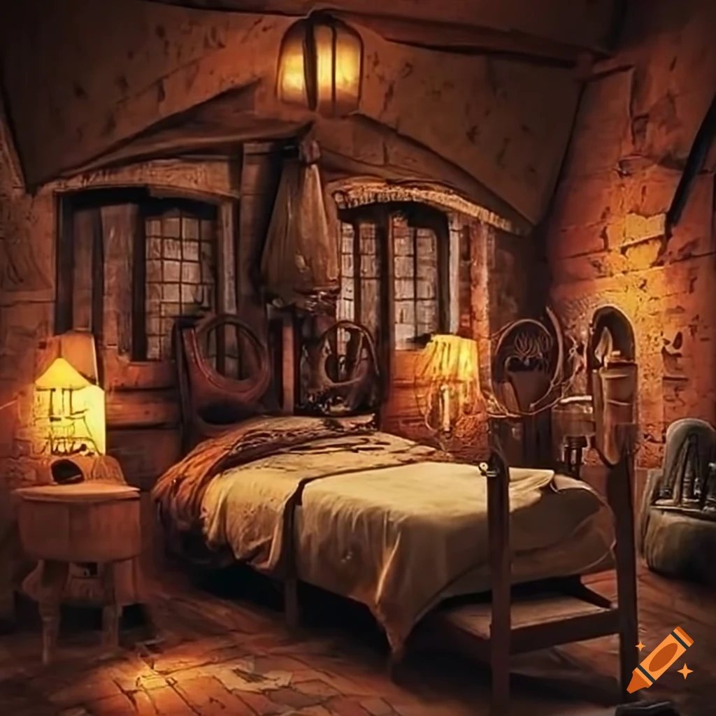 Rundown bedroom in a budget-friendly medieval-style inn on Craiyon