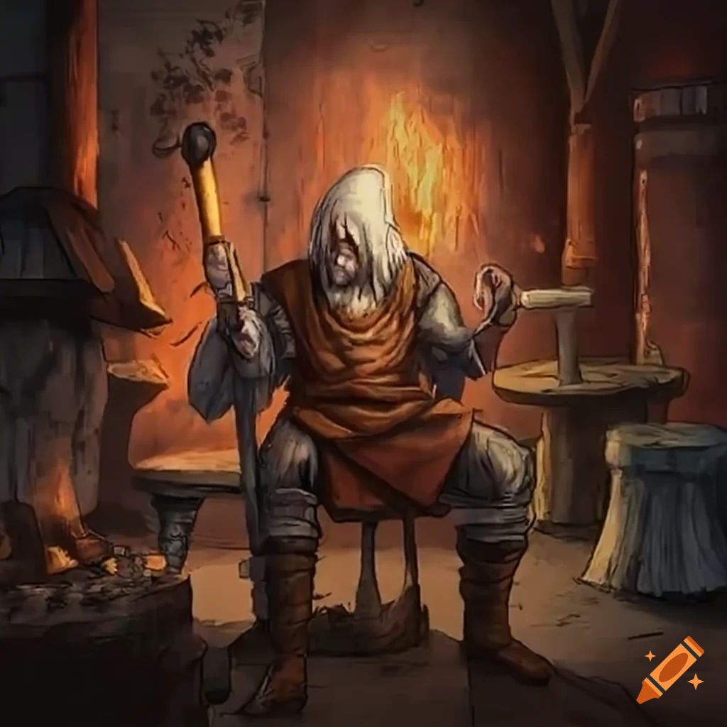 Blacksmith working in a wizard's workshop