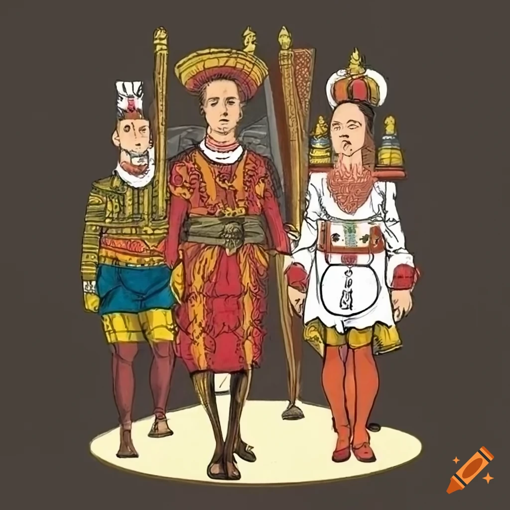 Illustrated characters of Portuguese Colonial style