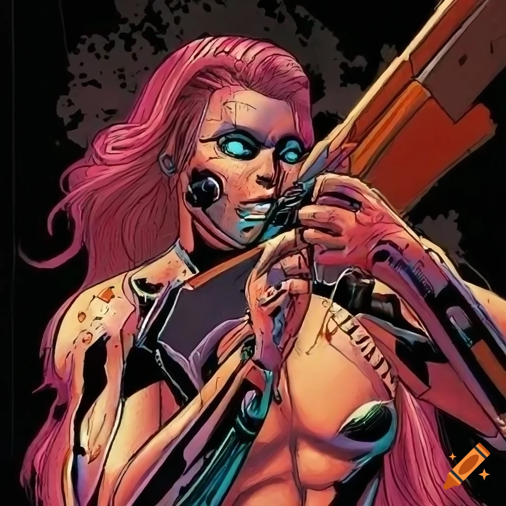 Comic book cover of male and female cybernetic warriors in a sci fi