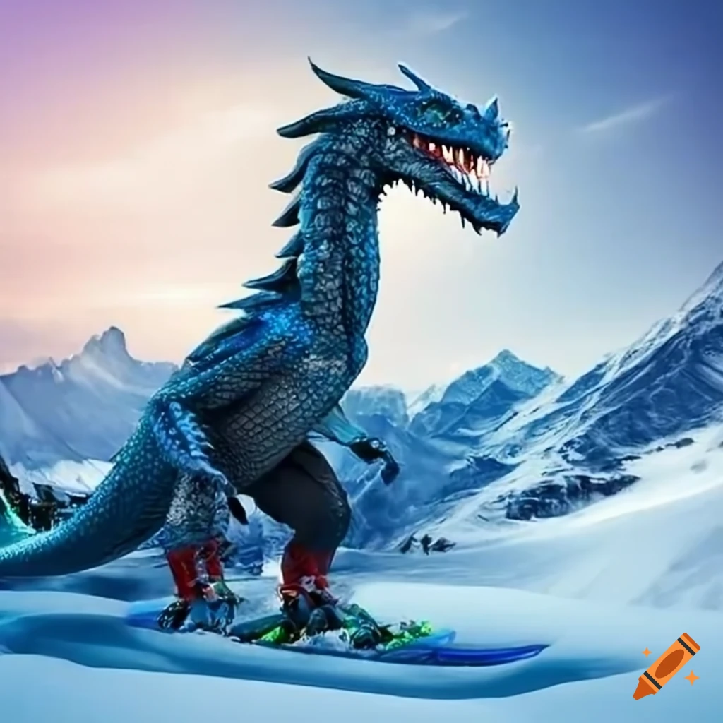 Dragon skiing on Craiyon