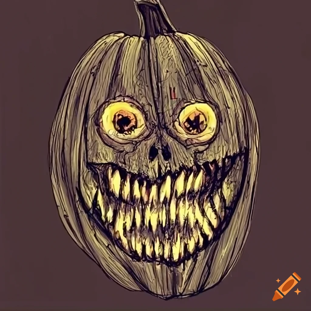 Sketch of a spooky pumpkin monster on Craiyon