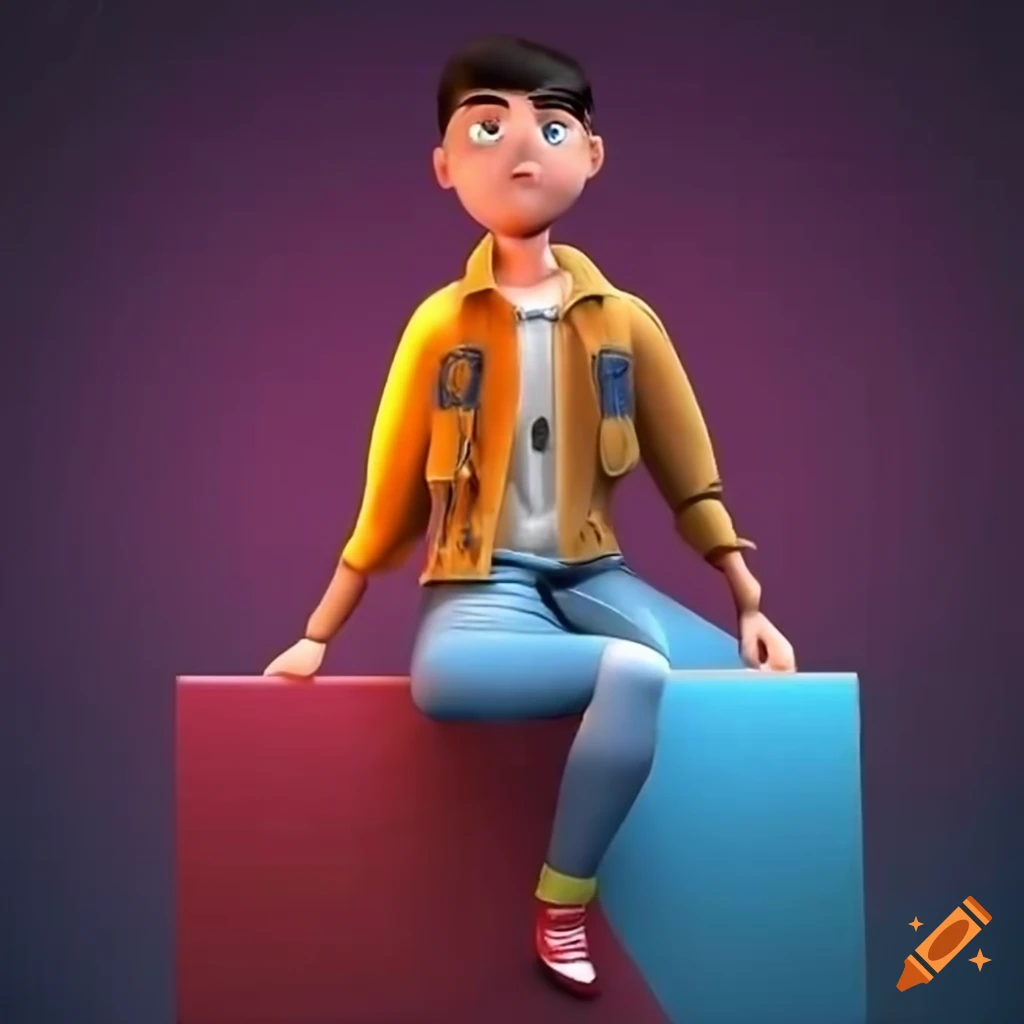 3D illustration of an animated character sitting on a social media logo