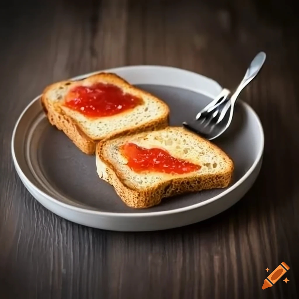 Breakfast dish of buttered toast with jam on Craiyon