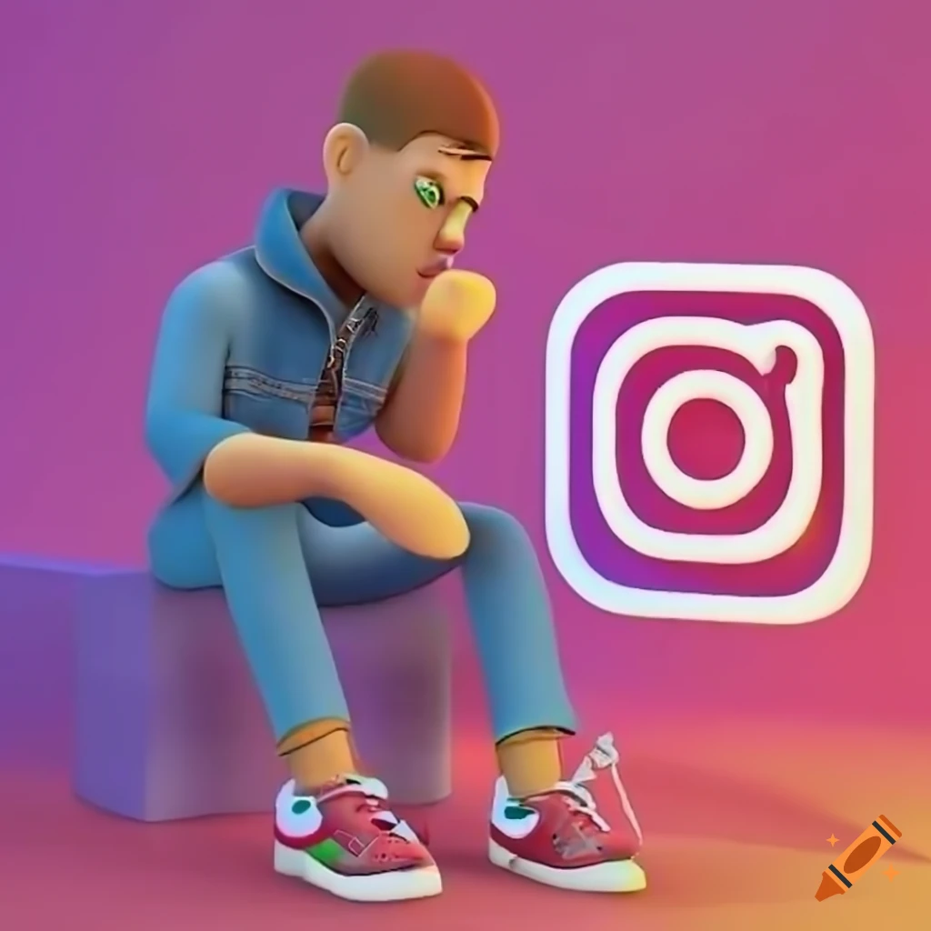 3d illustration of animated character sitting on instagram logo on Craiyon