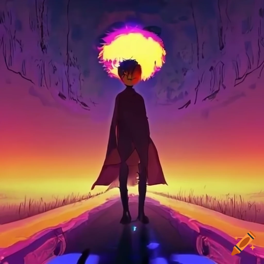 Dynamic Japanese anime style scene with vibrant colors and intense action