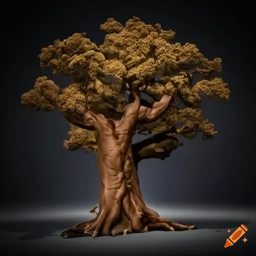 Towering oak tree with tree casts resembling muscular bodybuilders on ...