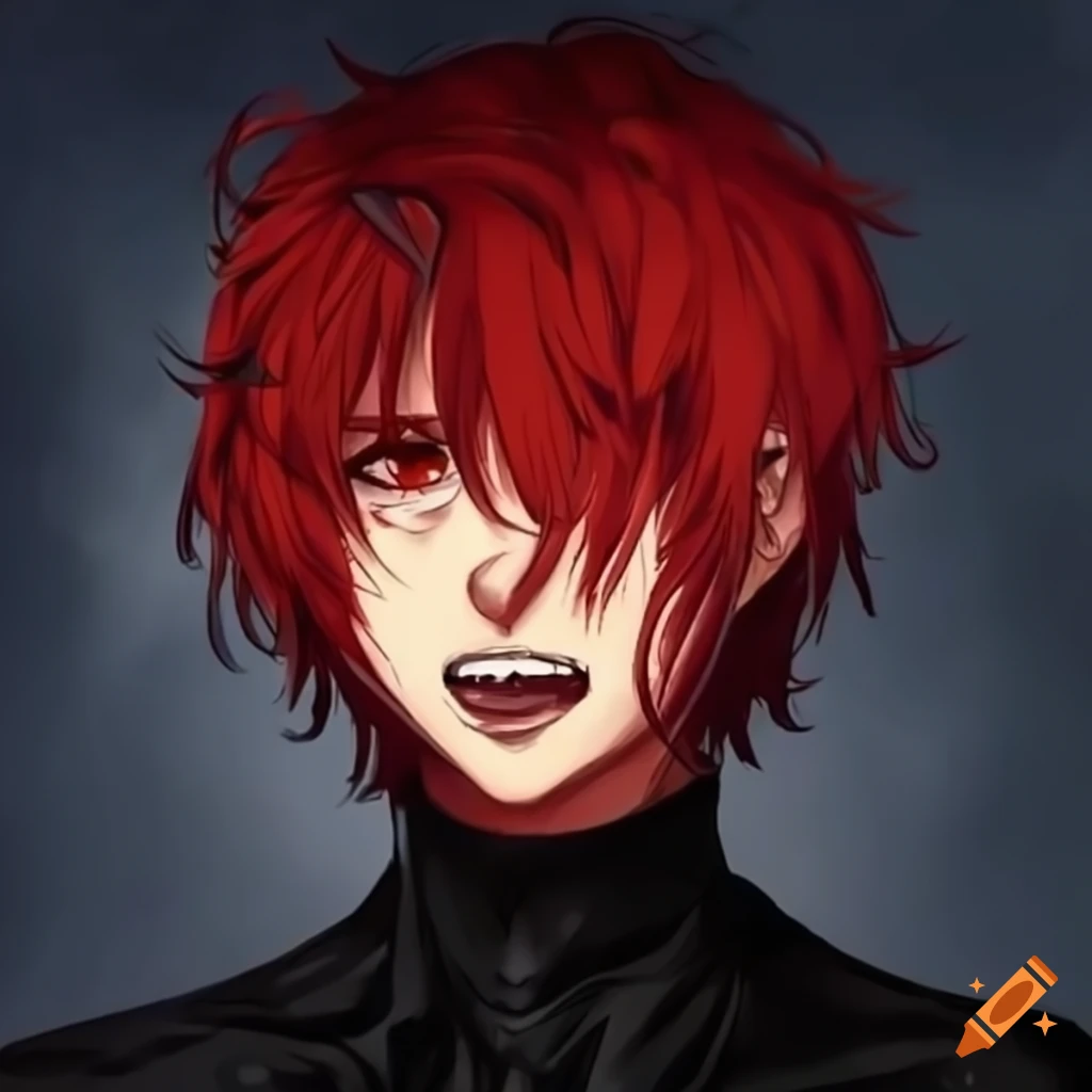 Male demon with red hair in a school hallway
