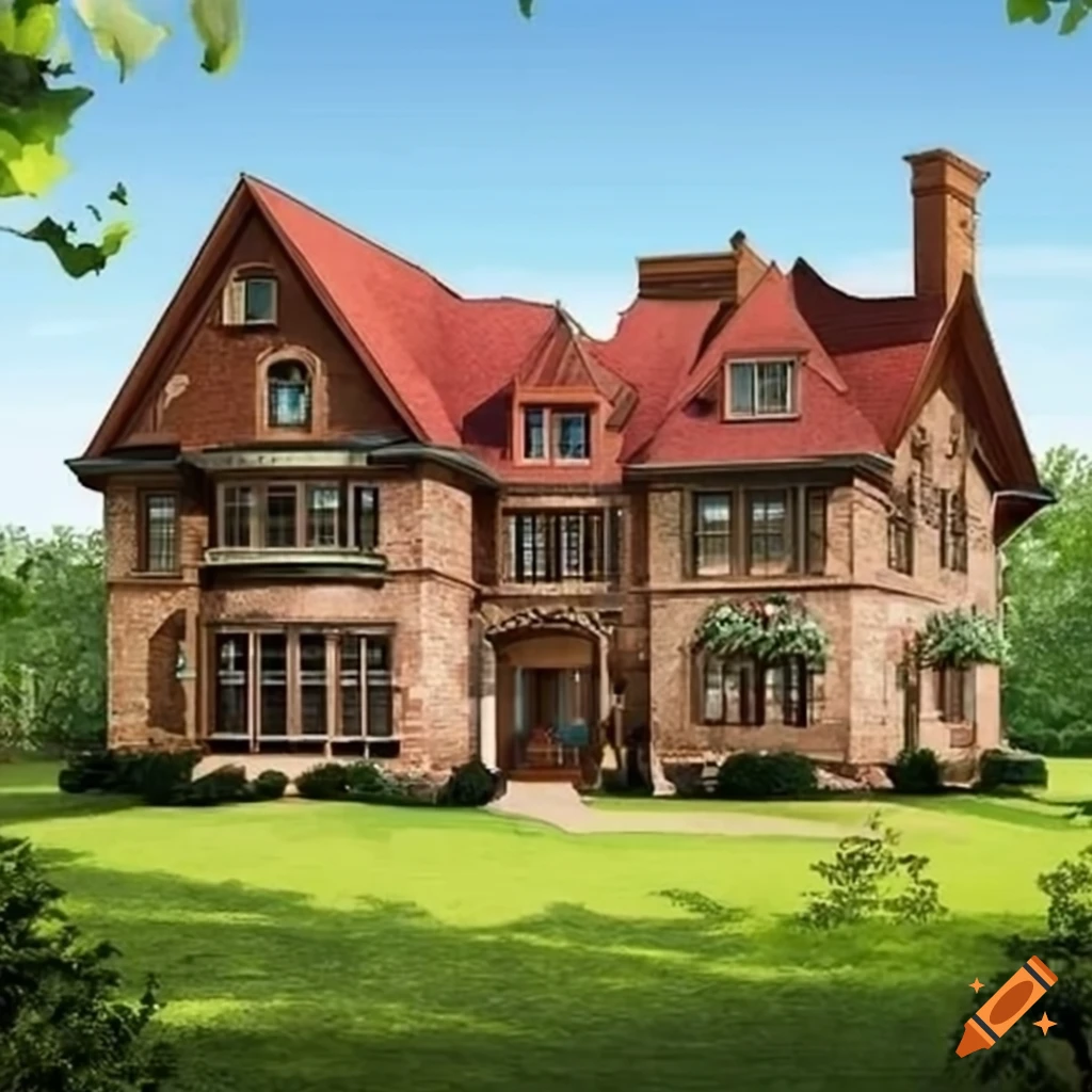 Exterior architectural design of a cottagecore mansion from the side